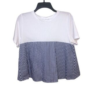 Mango MNG White & Blue Striped Tie Back Tee Size Small
